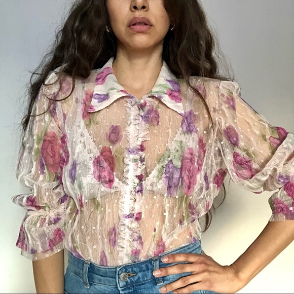 Vintage sheer floral blouse - Picture 2 of 4